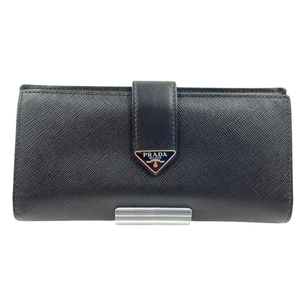 Prada Saffiano Triangle Logo Long Wallet 1 Mv025 Black