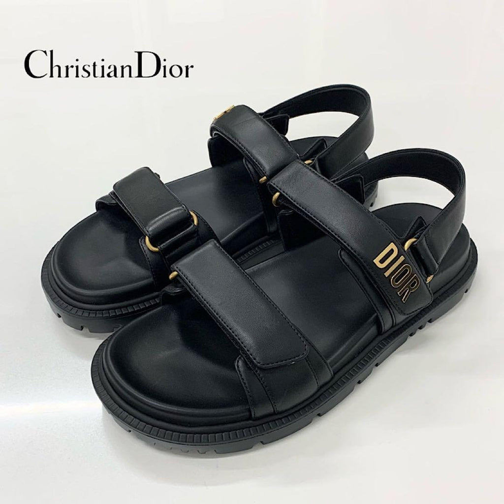 Christian Dioract Leather Logo Sandals Black