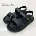 Christian Dioract Leather Logo Sandals Black