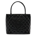 Chanel Quilted CC Logo Medallion Tote Shoulder Bag Enamel Leather Black