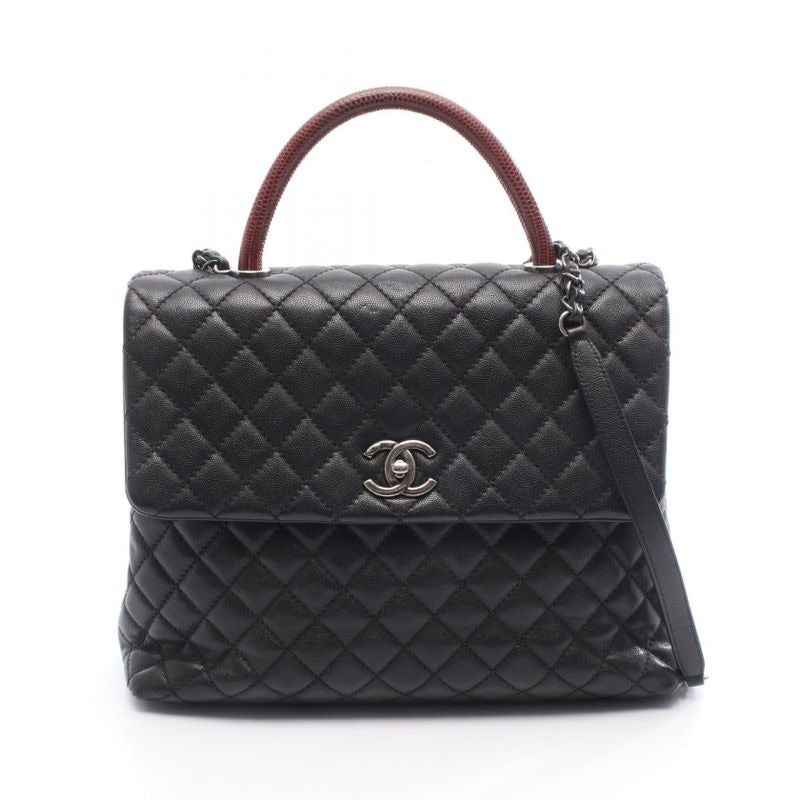 Chanel Handbag Quilted Coco Handle Black Caviar Leather Exotic