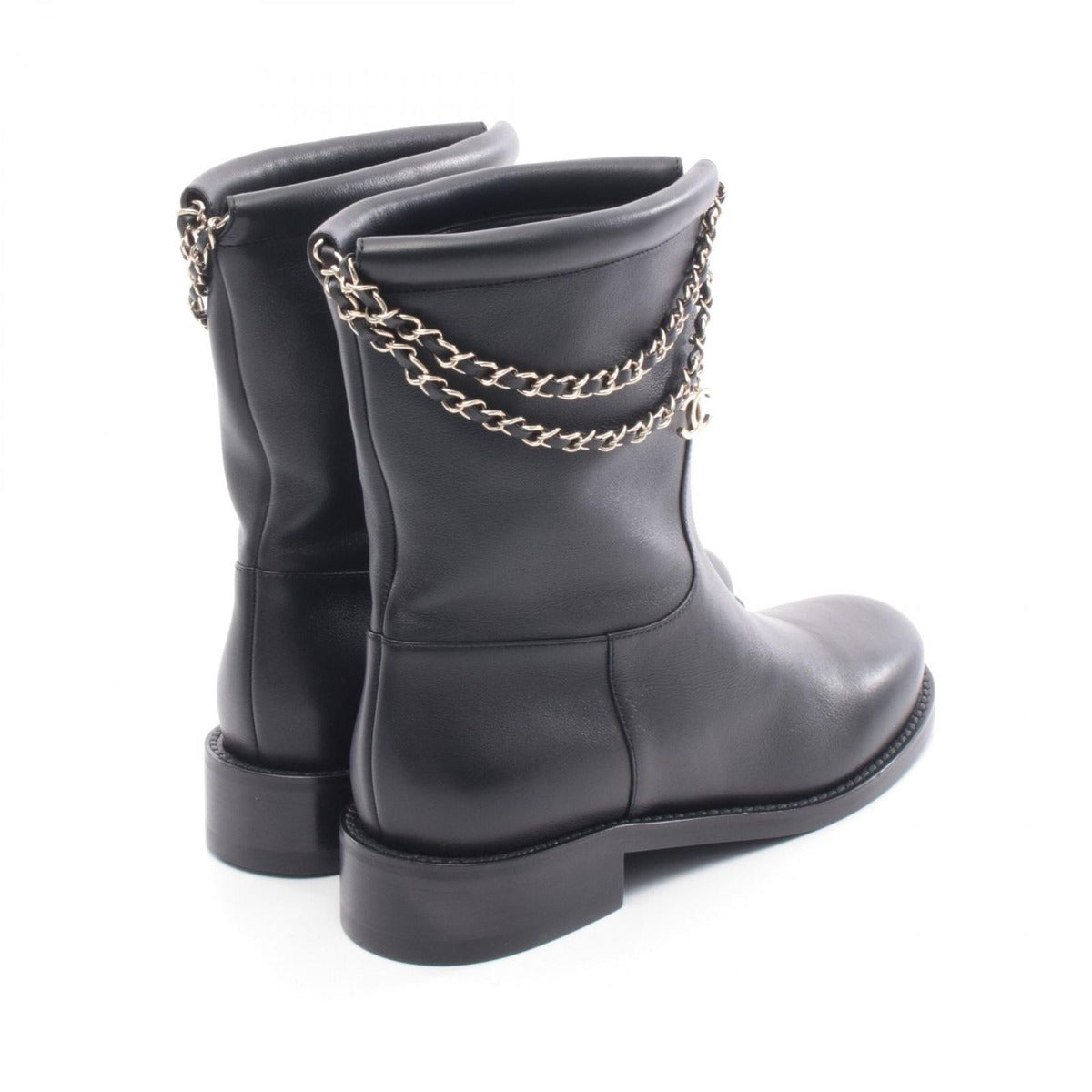 Chanel Boots CC Logo Chain Short Black Leather — view 2