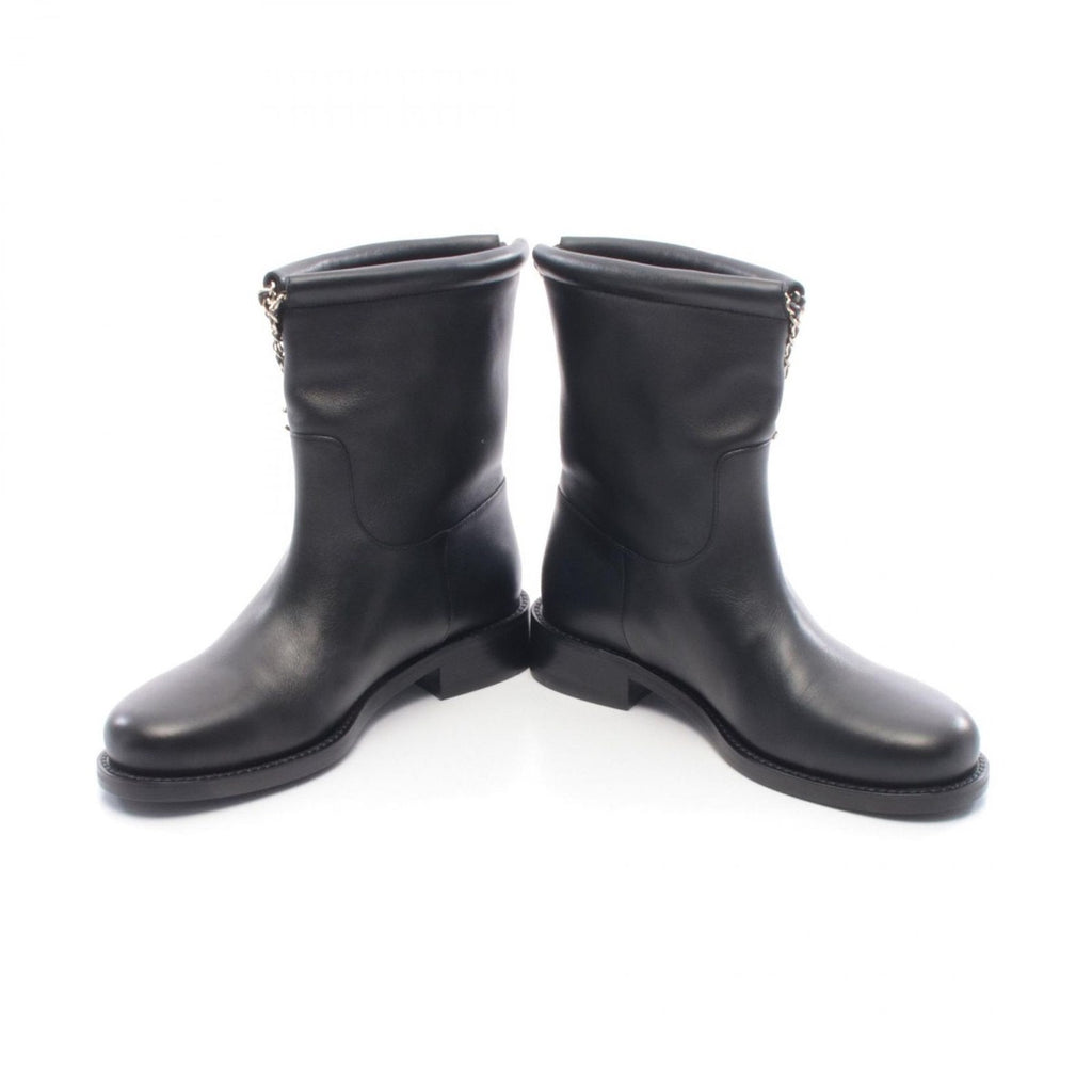 Chanel Boots CC Logo Chain Short Black Leather — view 3