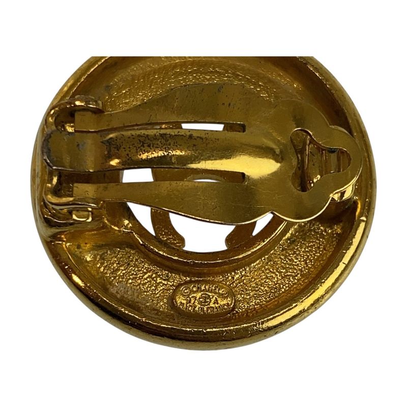 Chanel Vintage Coco Mark Gold Metal Earrings 97 Engraved — view 7