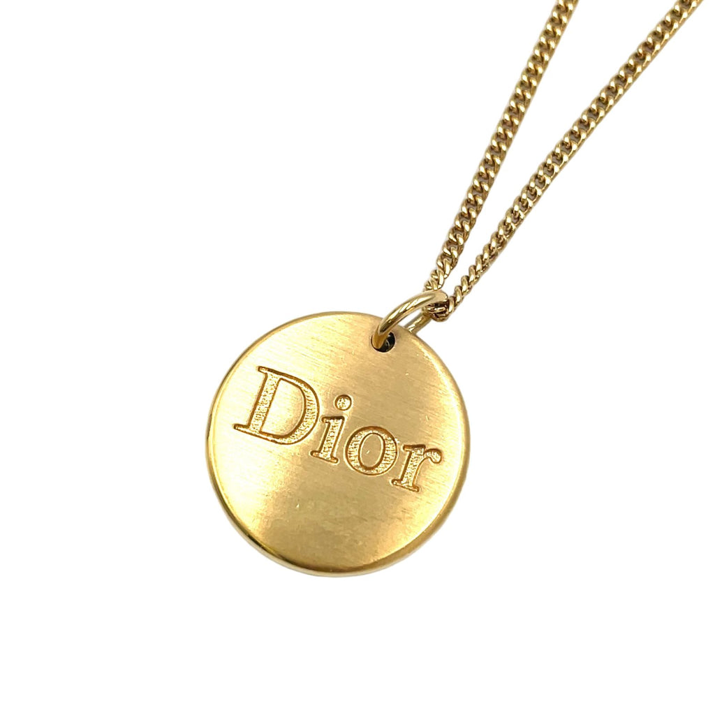 Dior Logo Plate Double Chain Gold Plated Necklace