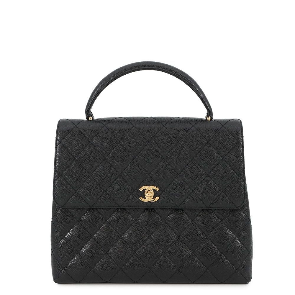 Chanel Handbag Quilted CC Logo Caviar Leather Black