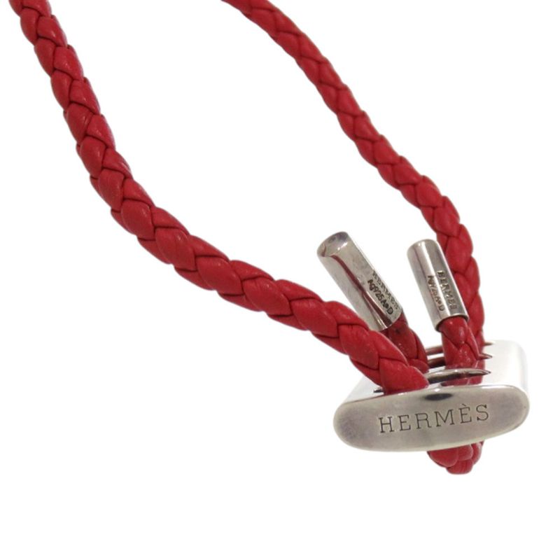 Hermes Silver 925 Leather Hardware Red Bracelet 1125 — view 8