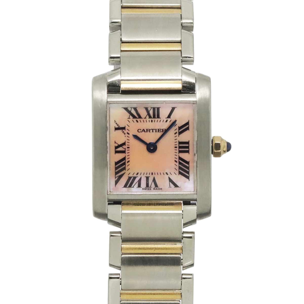 Cartier Tank Francaise SM Watch Pink Shell 18k Gold Quartz