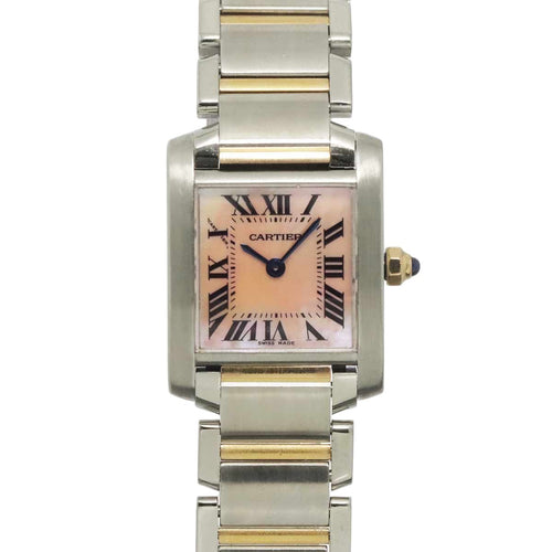 Cartier Tank Francaise SM Watch Pink Shell 18k Gold Quartz