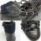 Chanel High Cut Sneakers Chain Double Zip 37 Coco Mark Black Leather — view 9