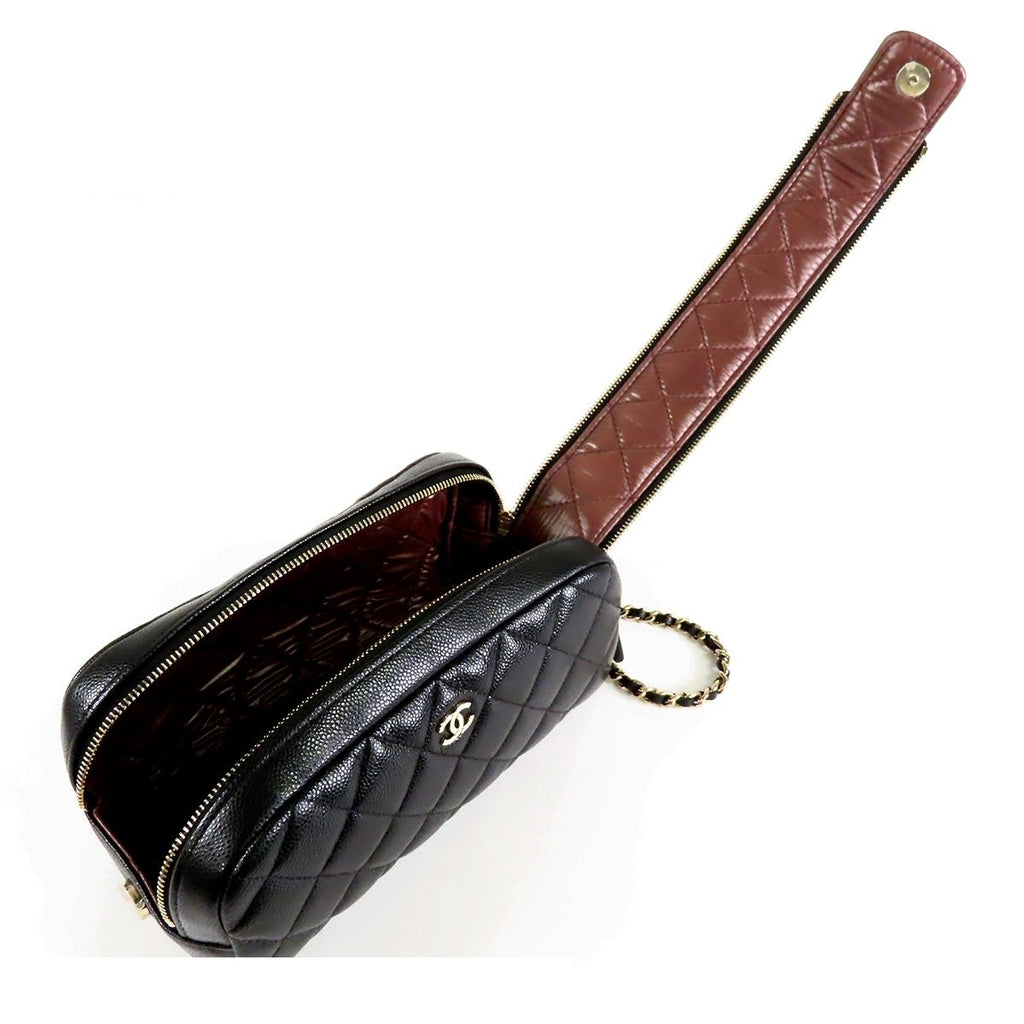Chanel Timeless Classic Chain Pouch Black Gold Caviar Leather — view 5