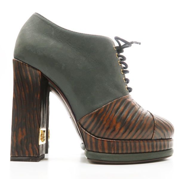 Chanel Booties Chunky Heel 14 A C7257 Lace Up 36 Leather Wood-like — view 3