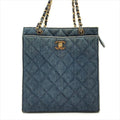 Chanel CC Logo Denim Quilted Vintage Chain Tote Shoulder Bag Blue