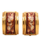 Hermes Rabbit Enamel Earrings Gold Multicolor Plated