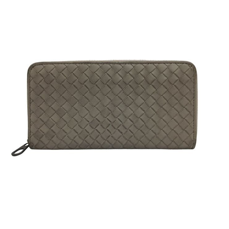 Bottega Veneta Wallet Intrecciato Gray Leather Zip Around