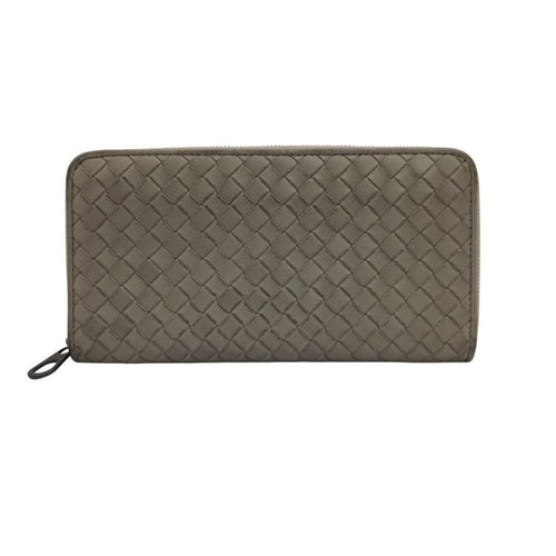 Bottega Veneta Wallet Intrecciato Gray Leather Zip Around