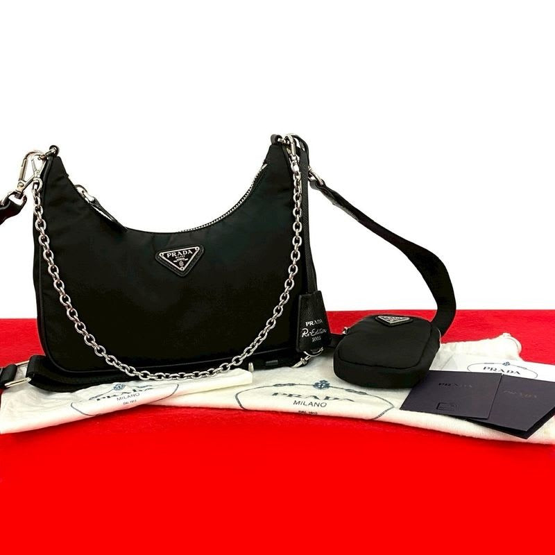 Prada Triangle Logo Hardware Tessuto Nylon 2-Way Shoulder Bag