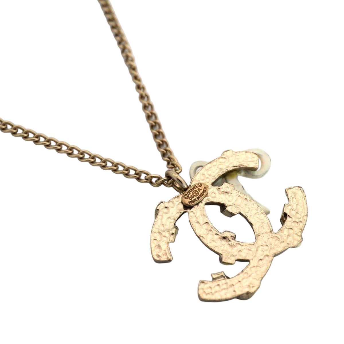 Chanel Necklace CC Logo Ribbon Motif Gold Plated Champagne White Black Cles — view 2
