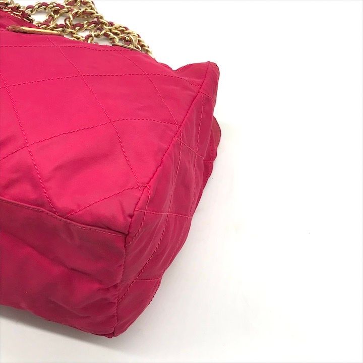 Prada Triangle Logo Tessuto Nylon Quilted Chain Tote Pink — view 6