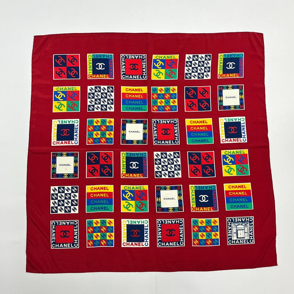 Chanel CC Logo Scarf Silk Red Vintage