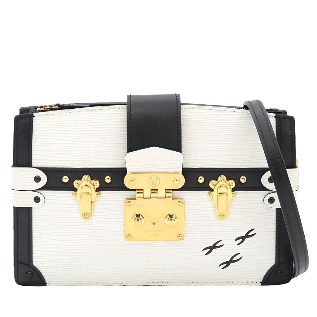 Louis Vuitton Trunk Clutch Chain Shoulder Bag White Black Epi Leather