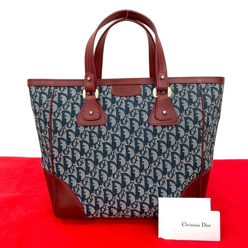 Christian Dior Logo Trotter Pattern Canvas Leather Handbag Tote — view 2