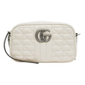 Gucci GG Marmont Shoulder Bag Beige Black Quilted Canvas