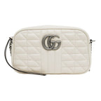 Gucci GG Marmont Shoulder Bag Beige Black Quilted Canvas