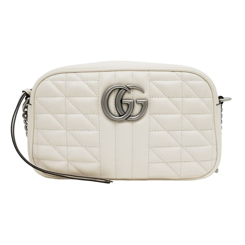 Gucci GG Marmont Shoulder Bag Beige Black Quilted Canvas — view 2