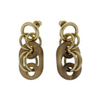 Hermes Yulidice PM Earrings Buffalo Horn Pair Brown Gold Hardware