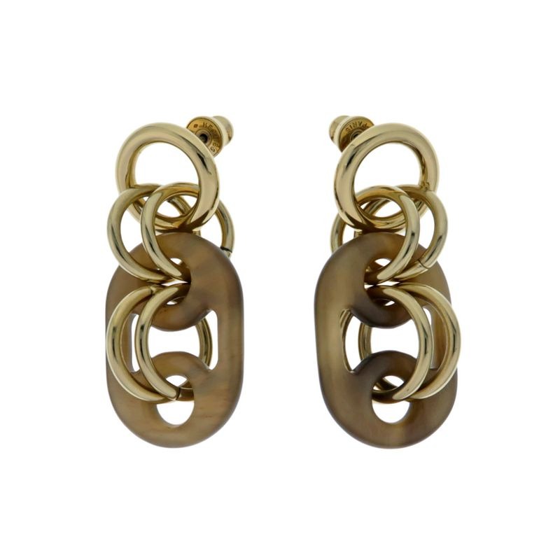 Hermes Yulidice PM Earrings Buffalo Horn Pair Brown Gold Hardware — view 2