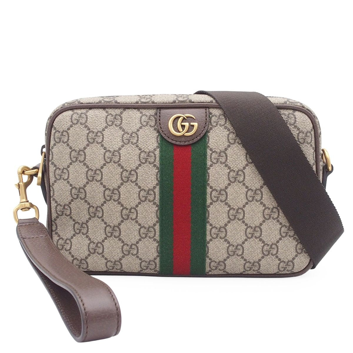 Gucci Ophidia Small Cross Belt Bag ‎ Beige Dark Brown GG Supreme Canvas 2-Way