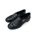 Chanel Loafer Leather Shoes Black Gold Coco Mark Chain Flat