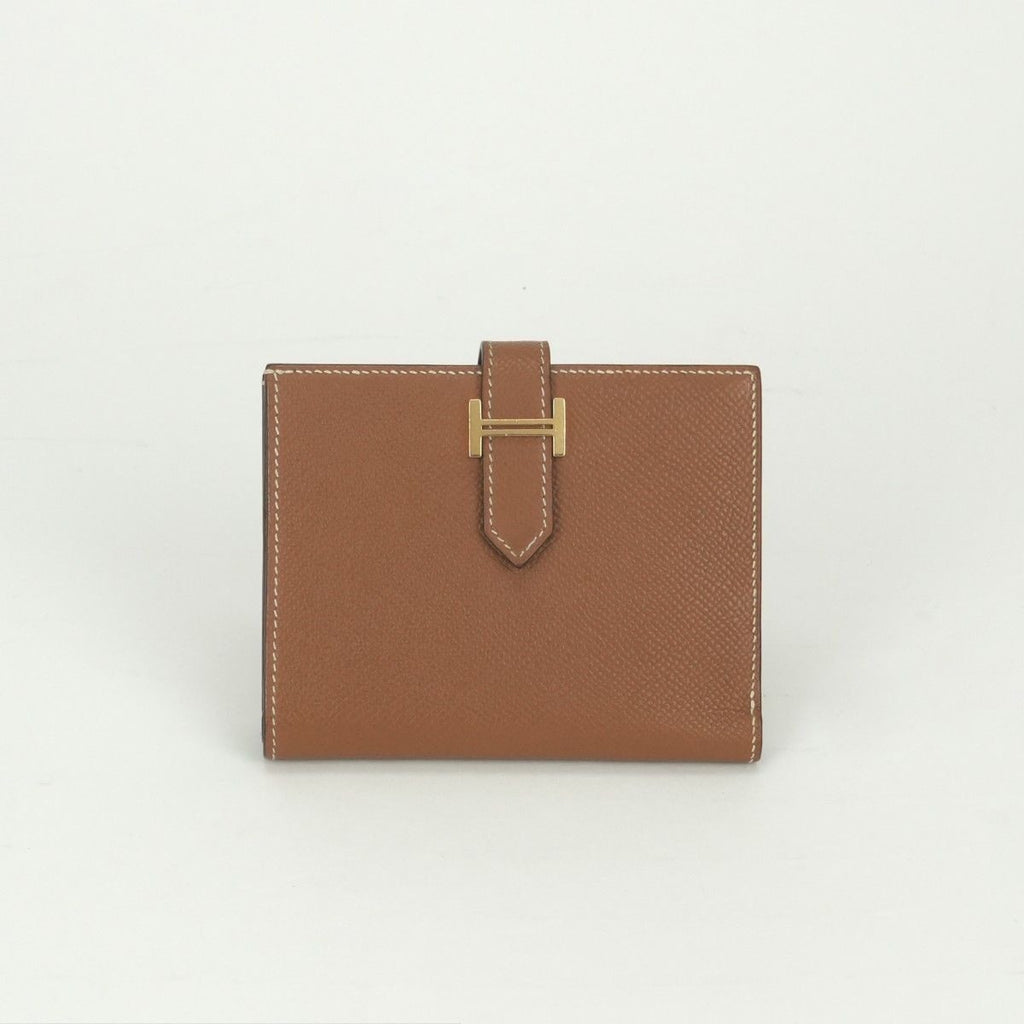 Hermes Bearn Compact Wallet Bifold Mini Gold Brown Veau Epsom