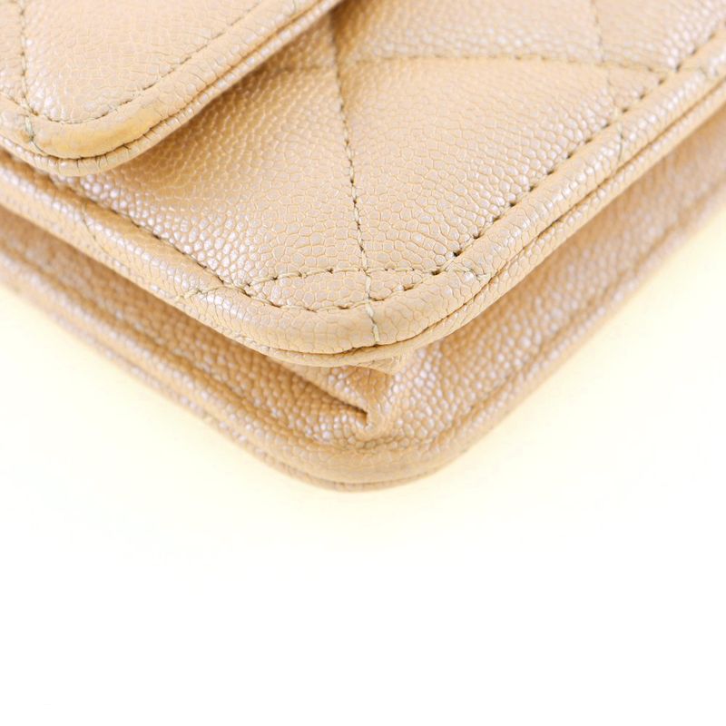 Chanel Classic Chain Wallet Quilted Long In Calf And Caviar Leather Beige — view 4