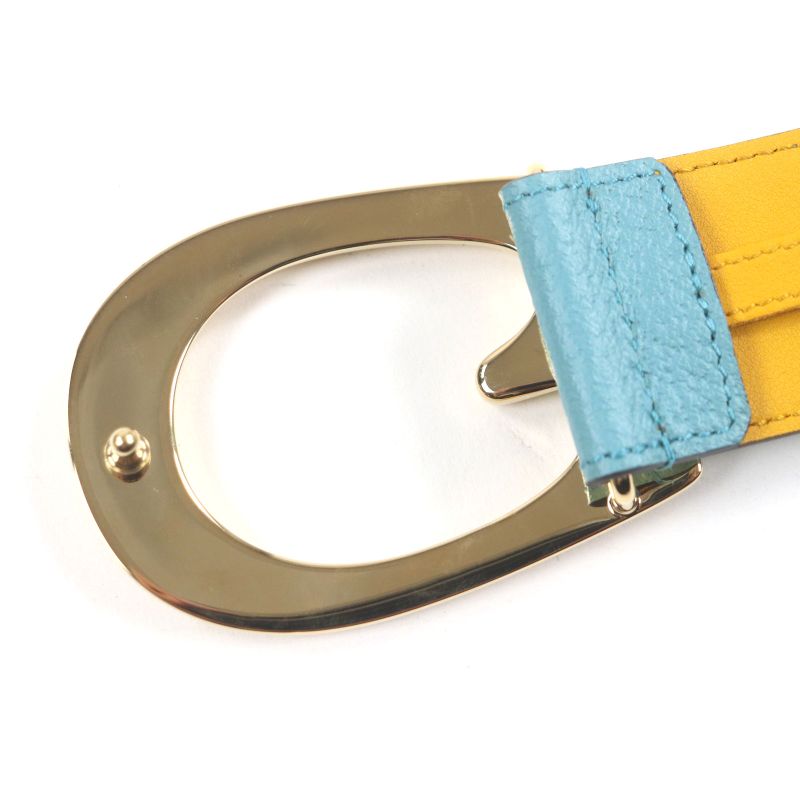Gucci Memorable Buckle g Logo Bicolor Leather Belt Yellow Blue — view 7