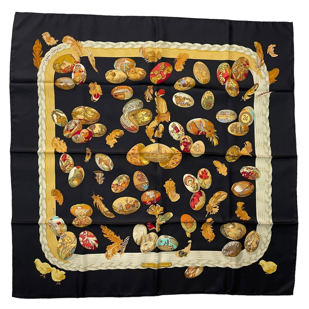 Hermes Scarf Silk Carre 90 Couvee D'hermes Chicks Black — view 2