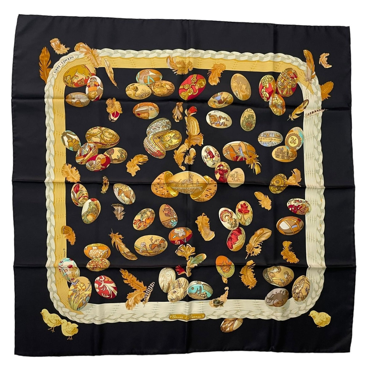 Hermes Scarf Silk Carre 90 Couvee D'hermes Chicks Black — view 2