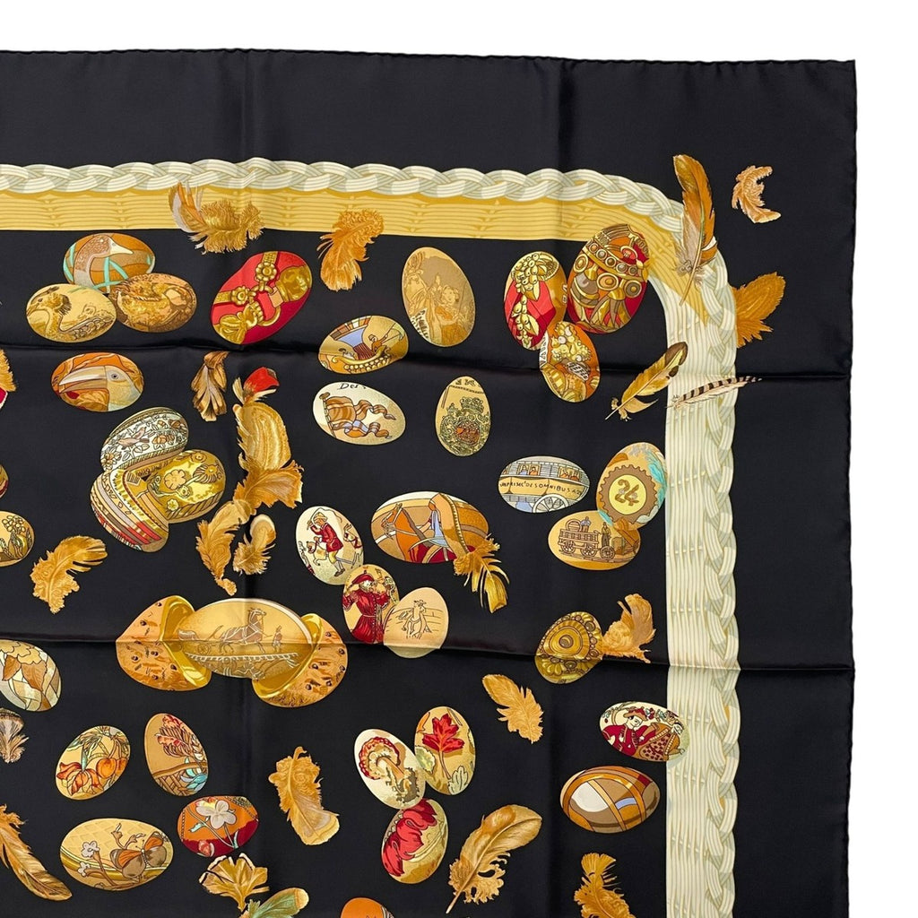 Hermes Scarf Silk Carre 90 Couvee D'hermes Chicks Black — view 4