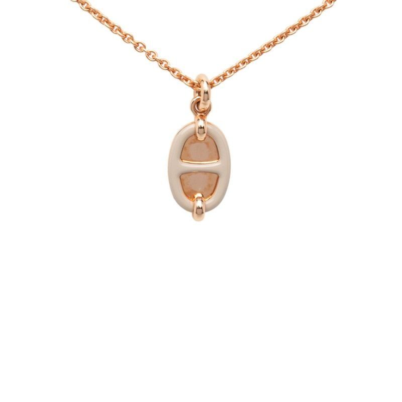 Hermes Mini Maillon PM Necklace Pink Gold Beige Plated Enamel
