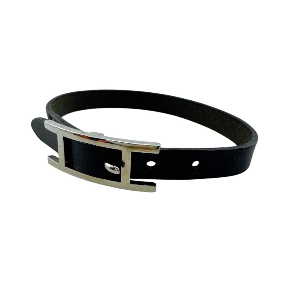 Hermes Bangle Hhardware Behapi Leather Bracelet Black