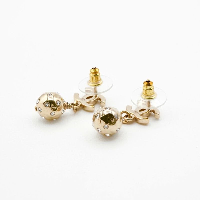 Chanel Earrings Gold Coco Mark Rhinestone — view 4