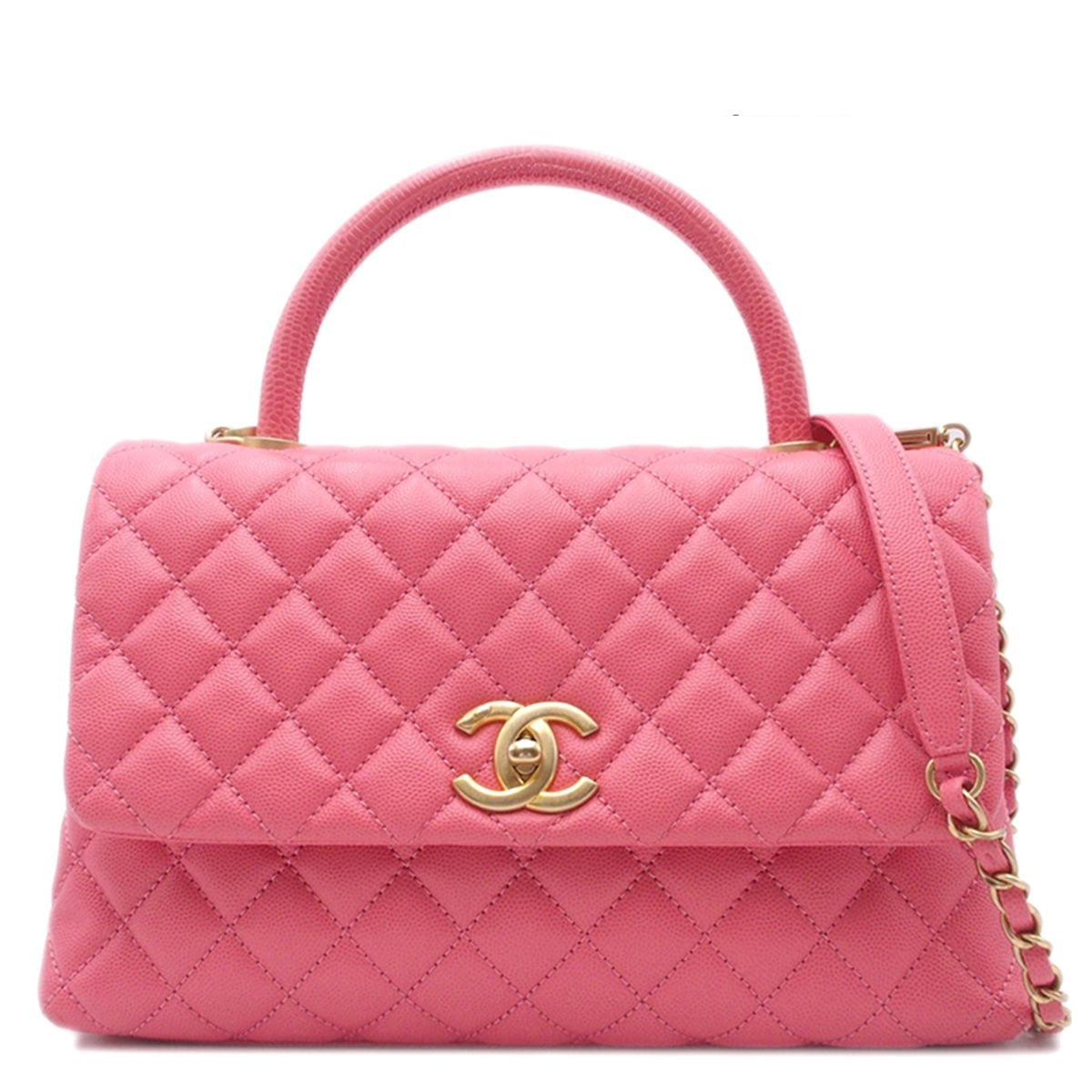 Chanel Coco Handle 29 Quilted Pink Gold Caviar Leather 2-Way Shoulder Bag