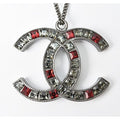 Chanel Coco Mark CC Rhinestone Gunmetal Red
