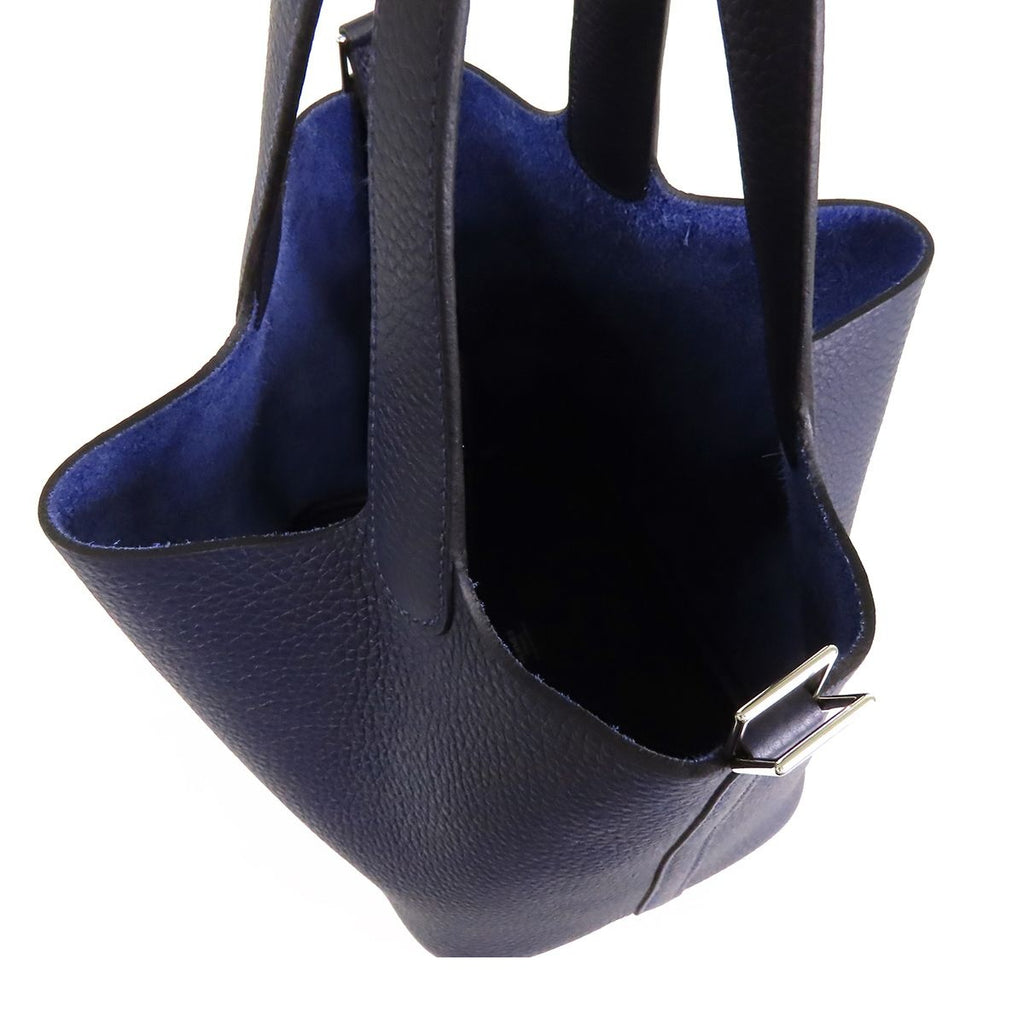 Hermes Picotin Lock PM Blue Navy Silver Taurillon Handbag — view 5