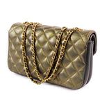 Chanel Quilted Double Flap Chain Gold Gray Leather CC Logo Shoulder Bag — view 2