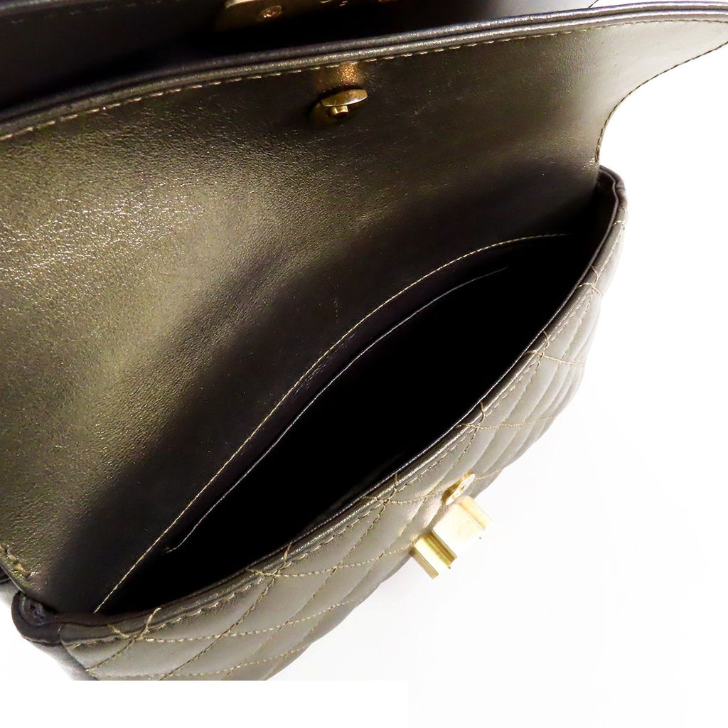 Chanel Quilted Double Flap Chain Gold Gray Leather CC Logo Shoulder Bag — view 5