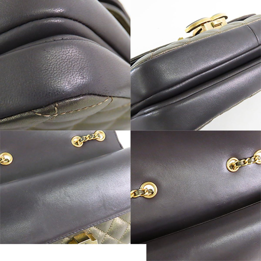 Chanel Quilted Double Flap Chain Gold Gray Leather CC Logo Shoulder Bag — view 8