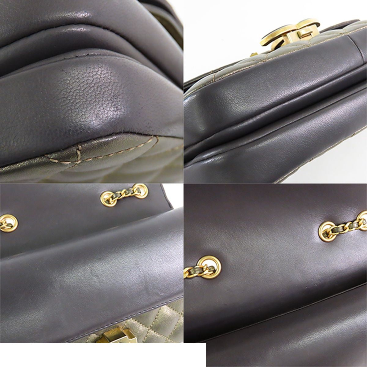 Chanel Quilted Double Flap Chain Gold Gray Leather CC Logo Shoulder Bag — view 8