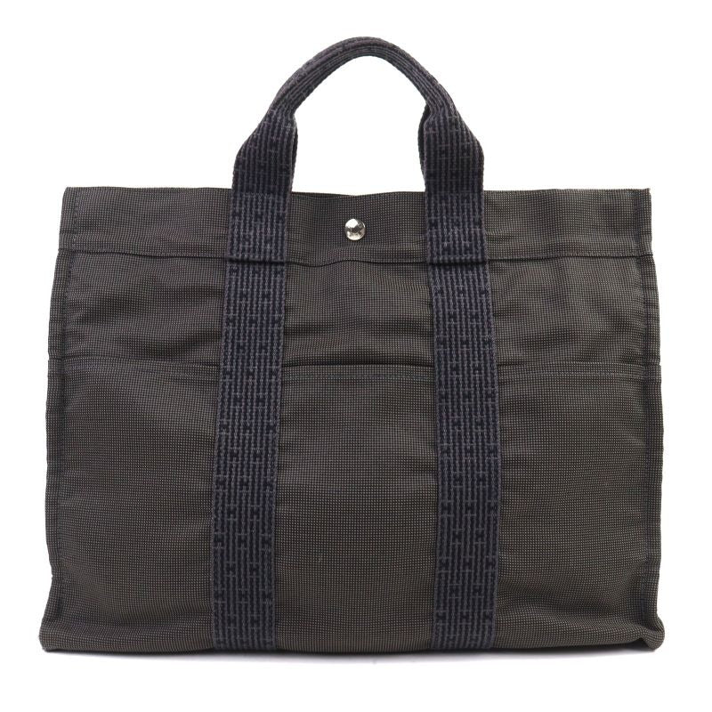 Hermes Her Line Herbag MM Silver Hardware Canvas Tote Bag With H Logo Serie Button
